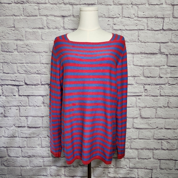 J. McLaughlin Tops - J. MCLAUGHLIN Caitlin Long Sleeve Boatneck Striped Sweater Shirt Red & Blue XL